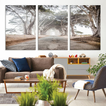 87090469-MGV-CV-36X24-Cypress Tunnel Wall Art Canvas Print, Framed Misty Road Art Picture Print, Foggy Trees Perfect Rustic Woodland Decor Artwork