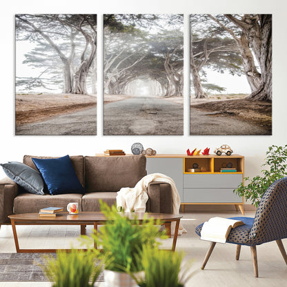 87090469-MGV-CV-36X24-Cypress Tunnel Wall Art Canvas Print, Framed Misty Road Art Picture Print, Foggy Trees Perfect Rustic Woodland Decor Artwork
