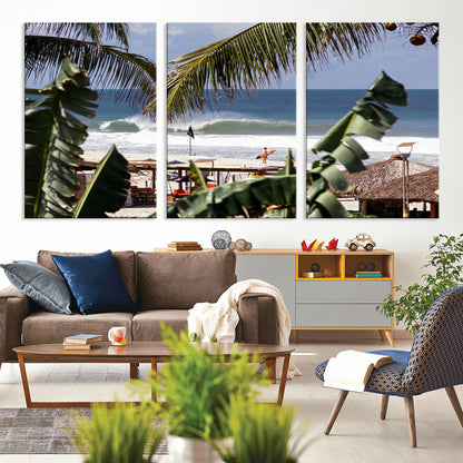34722557-MGV-CV-36X24-Tropical Shoreline Wall Art Canvas Print, Framed Surfer Beach Art Picture Print, Coastal Surf Perfect Tropical Coastal Decor