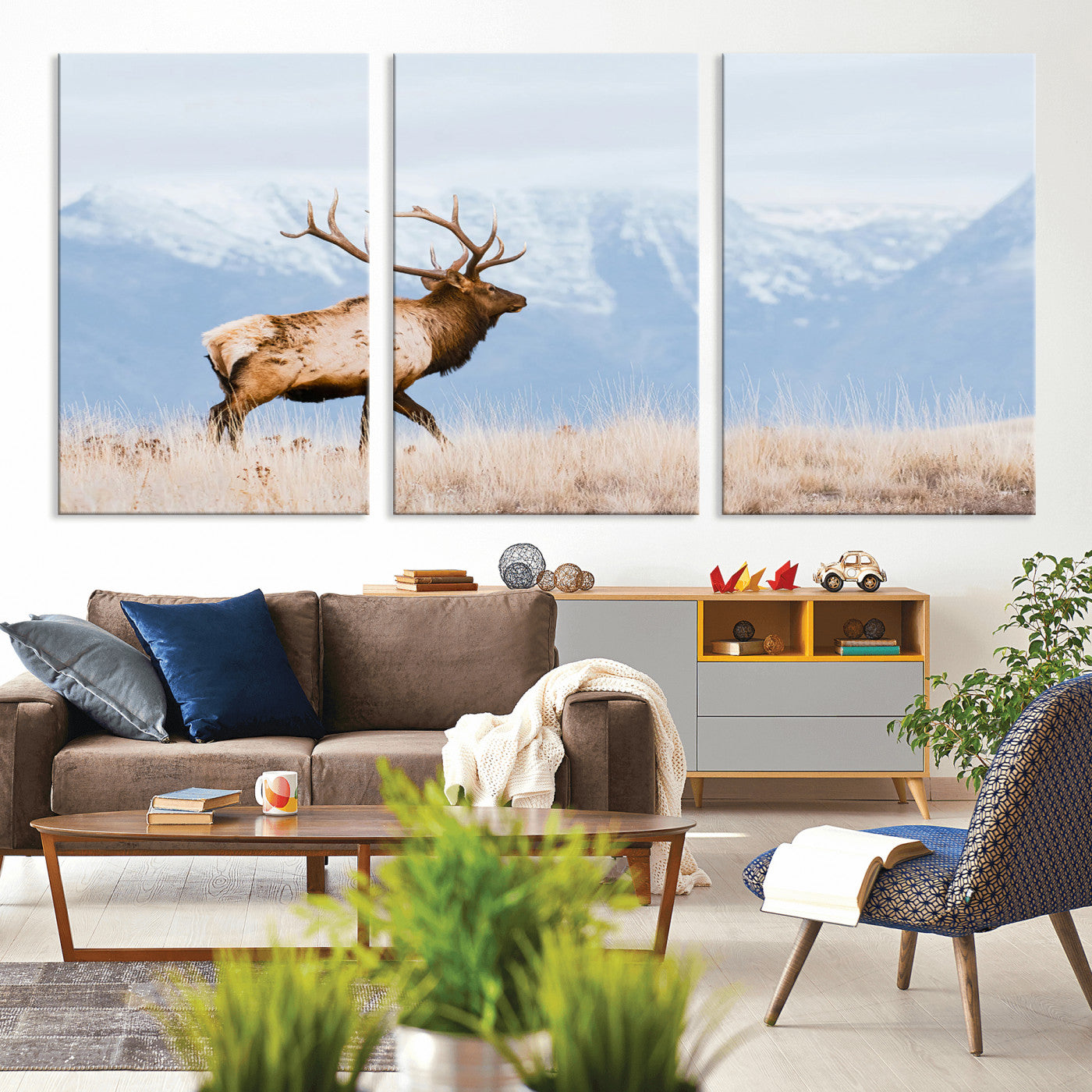 96024025-MGV-CV-36X24-Elk Photography Wall Art Canvas Print, Framed Mountain Wildlife Art Picture Print, Rustic Lodge Decor Perfect Rustic Lodge Decor