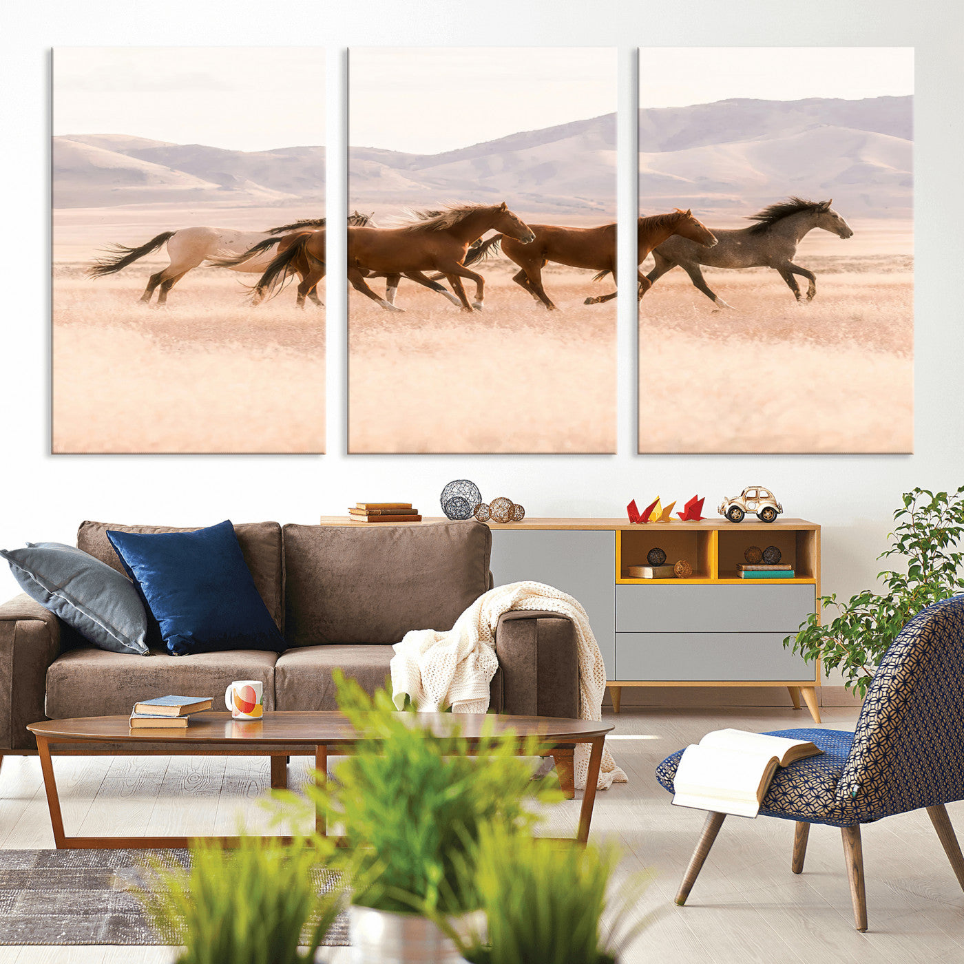 83644685-MGV-CV-36X24-Wild Horse Art Wall Art Canvas Print, Framed Rustic Western Art Picture Print, Desert Horse Scene Perfect Rustic Western Decor