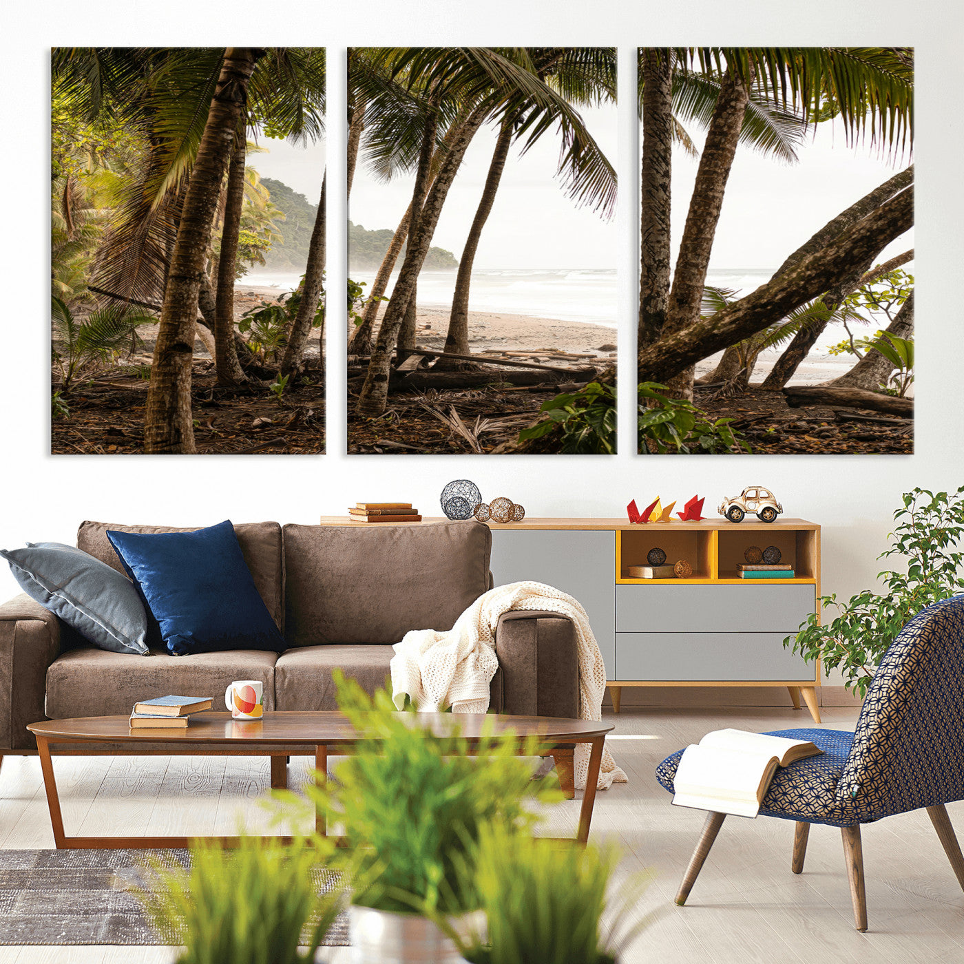 92093951-MGV-CV-36X24-Tropical Jungle Wall Art Canvas Print, Framed Palm Tree Forest Art Picture Print, Coastal Escape Perfect Jungle Retreat Decor