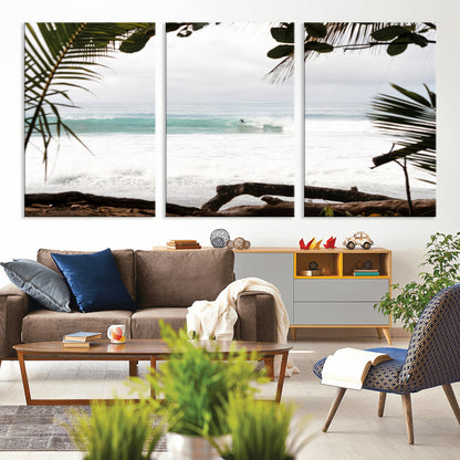 50382104-MGV-CV-36X24-Tropical Surf Wall Art Canvas Print, Framed Palm Tree View Art Picture Print, Beach House Art Perfect Boho Coastal Decor Artwork