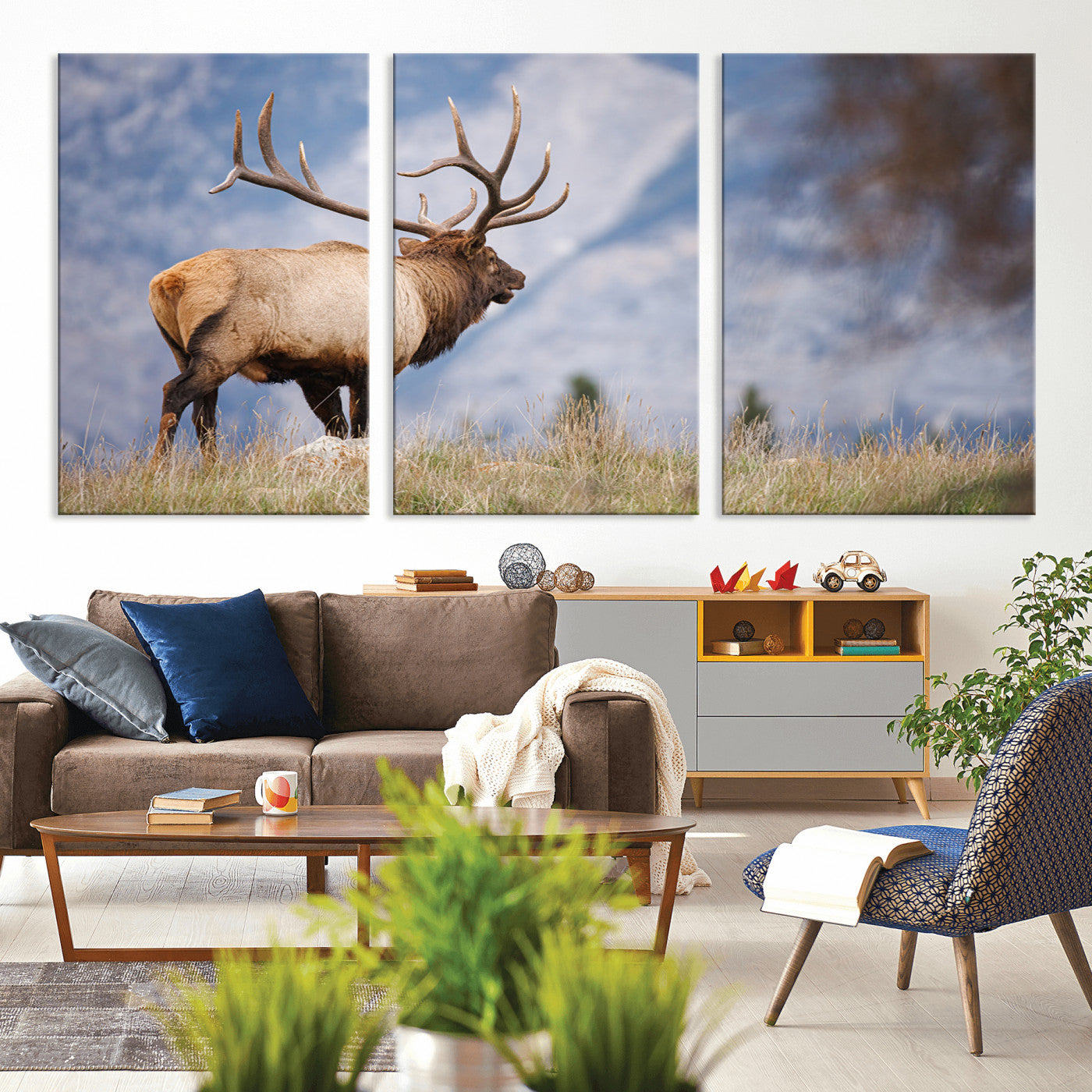 26365841-MGV-CV-36X24-Mountain Elk Art Wall Art Canvas Print, Framed Rustic Wildlife Print Art Picture Print, Lodge Style Decor Perfect Rustic Lodge