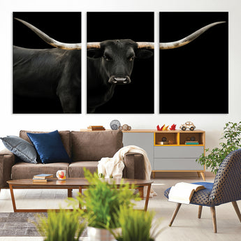 99448328-MGV-CV-36X24-Longhorn Cattle Wall Art Canvas Print, Framed Texas Ranch Art Picture Print, Western Cow Perfect Farmhouse Decor Artwork