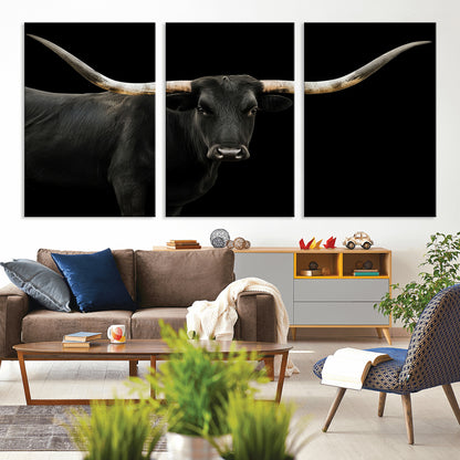 99448328-MGV-CV-36X24-Longhorn Cattle Wall Art Canvas Print, Framed Texas Ranch Art Picture Print, Western Cow Perfect Farmhouse Decor Artwork