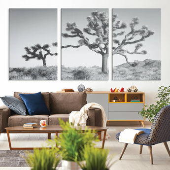 29996209-MGV-CV-36X24-Joshua Tree Art Wall Art Canvas Print, Framed Black White Landscape Art Picture Print, Desert Tree Decor Perfect Southwestern Boho
