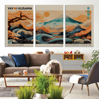 22373530-MGV-CV-36X24-Japanese Mt Fuji Wave Art Print – Ukiyo e Inspired Sun & Cherry Blossom Poster, Traditional Asian Landscape Painting, Modern