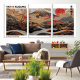40959107-MGV-CV-36X24-Japanese Fuji Wall Art Print – Red Sun & Cherry Blossom Poster, Gold Wave Ukiyo-e Inspired Modern Japan Landscape Painting,