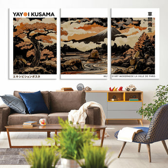 96372548-MGV-CV-36X24-Japanese Landscape Wall Art Print – Mt. Fuji Poster with Bonsai Tree & River, Ukiyo-e Inspired Modern Japanese Artwork, Autumn