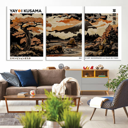96372548-MGV-CV-36X24-Japanese Landscape Wall Art Print – Mt. Fuji Poster with Bonsai Tree & River, Ukiyo-e Inspired Modern Japanese Artwork, Autumn