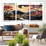 66243961-MGV-CV-36X24-Mount Fuji Japanese Wall Art – Golden Abstract Landscape Canvas Print, Cherry Blossom Painting, Modern Oriental Zen Home Decor