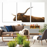 62566114-MGV-CV-60X30-3P-Longhorn Cow Art Wall Art Canvas Print, Framed Rustic Animal Decor Art Picture Print, Texas Bull Photo Perfect Rustic Farmhouse