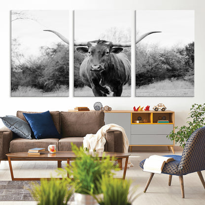 97280319-MGV-CV-36X24-Longhorn Photography Wall Art Canvas Print, Framed Western Cow Decor Art Picture Print, Texas Ranch Style Perfect Rustic Farmhouse