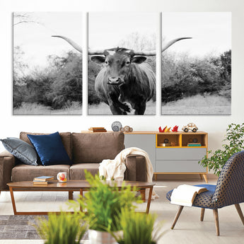 97280319-MGV-CV-36X24-Longhorn Photography Wall Art Canvas Print, Framed Western Cow Decor Art Picture Print, Texas Ranch Style Perfect Rustic Farmhouse