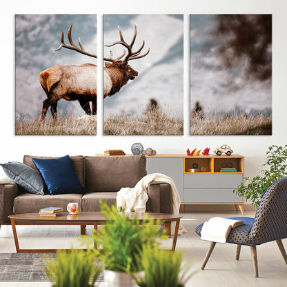 70489411-MGV-CV-36X24-Elk Photography Wall Art Canvas Print, Framed Mountain Wildlife Art Picture Print, Rustic Nature Decor Perfect Rustic Lodge Decor