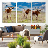 58099948-MGV-CV-36X24-Texas Longhorn Wall Art Canvas Print, Framed Western Decor Art Picture Print, Rustic Farmhouse Perfect Western Farmhouse Decor