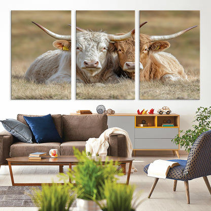 53388593-MGV-CV-36X24-Cow Photography Wall Art Canvas Print, Framed Rustic Animal Decor Art Picture Print, Texas Cow Pair Perfect Western Farmhouse