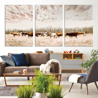 57389417-MGV-CV-36X24-Cow Herd Photography Wall Art Canvas Print, Framed Rustic Farmhouse Decor Art Picture Print, Western Ranch Style Perfect Rustic