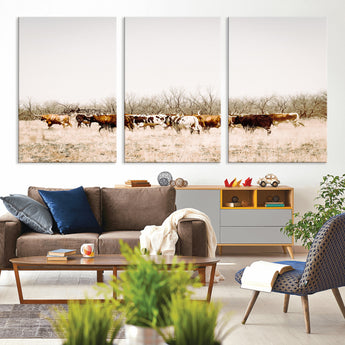12454132-MGV-CV-36X24-Cow Herd Photography Wall Art Canvas Print, Framed Rustic Farmhouse Decor Art Picture Print, Western Ranch Style Perfect Rustic