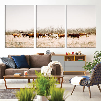12454132-MGV-CV-36X24-Cow Herd Photography Wall Art Canvas Print, Framed Rustic Farmhouse Decor Art Picture Print, Western Ranch Style Perfect Rustic