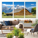 75948467-MGV-CV-36X24-Mountain Barn Scene Wall Art Canvas Print, Framed Rustic Farmhouse Style Art Picture Print, Country Cabin Decor Perfect Rustic