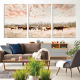 43704663-MGV-CV-36X24-Country Cow Herd Wall Art Canvas Print, Framed Farmhouse Cattle Scene Art Picture Print, Rustic Ranch Decor Perfect Rustic