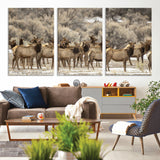 90269422-MGV-CV-36X24-Elk Herd Scene Wall Art Canvas Print, Framed Rustic Wildlife Decor Art Picture Print, Western Cabin Style Perfect Rustic Lodge