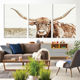 98924580-MGV-CV-36X24-Texas Longhorn Bull Wall Art Canvas Print, Framed Rustic Farmhouse Decor Art Picture Print, Western Animal Theme Perfect Rustic