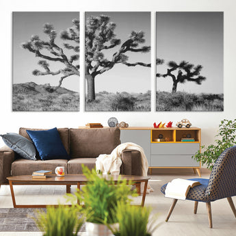 93692513-MGV-CV-36X24-Joshua Tree Wall Art Canvas Print, Framed Monochrome Desert Art Picture Print, Minimalist Nature Scene Perfect Southwestern