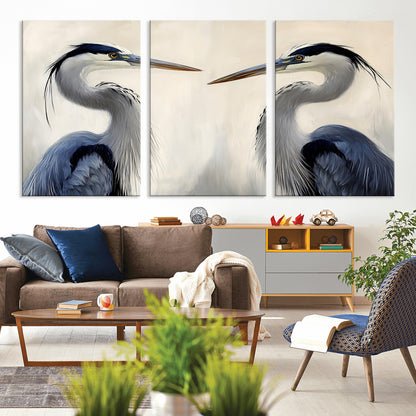 18230556-MGV-CV-36X24-Blue Heron Pair Wall Art Canvas Print, Framed Coastal Bird Theme Art Picture Print, Tranquil Wildlife Scene Perfect Coastal