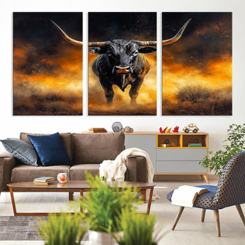 58293979-MGV-CV-36X24-Longhorn Canvas Wall Art Canvas Print, Framed Bold Bull Wall Art Art Picture Print, Western Animal Decor Perfect Western Dramatic