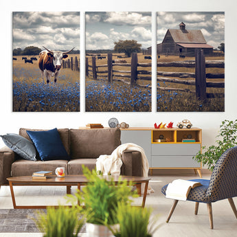 22296025-MGV-CV-36X24-Texas Longhorn Canvas Wall Art Canvas Print, Framed Rustic Barn Wall Art Art Picture Print, Farmhouse Cow Decor Perfect Rustic