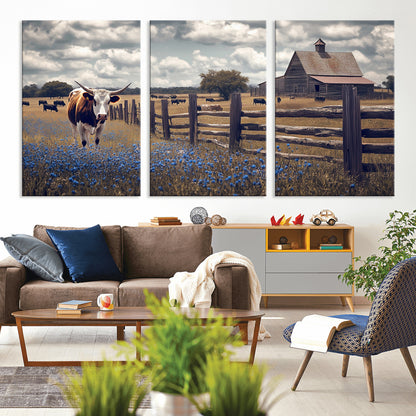 22296025-MGV-CV-36X24-Texas Longhorn Canvas Wall Art Canvas Print, Framed Rustic Barn Wall Art Art Picture Print, Farmhouse Cow Decor Perfect Rustic