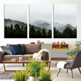 55968349-MGV-CV-36X24-Misty Mountains Wall Art Canvas Print, Framed Foggy Forest Art Picture Print, Snowy Peaks Perfect Moody Wilderness Decor Artwork