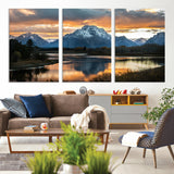 14130176-MGV-CV-36X24-Mountain Sunset Wall Art Canvas Print, Framed Alpine Wilderness Art Picture Print, Golden Hour Perfect Rustic Wilderness Decor