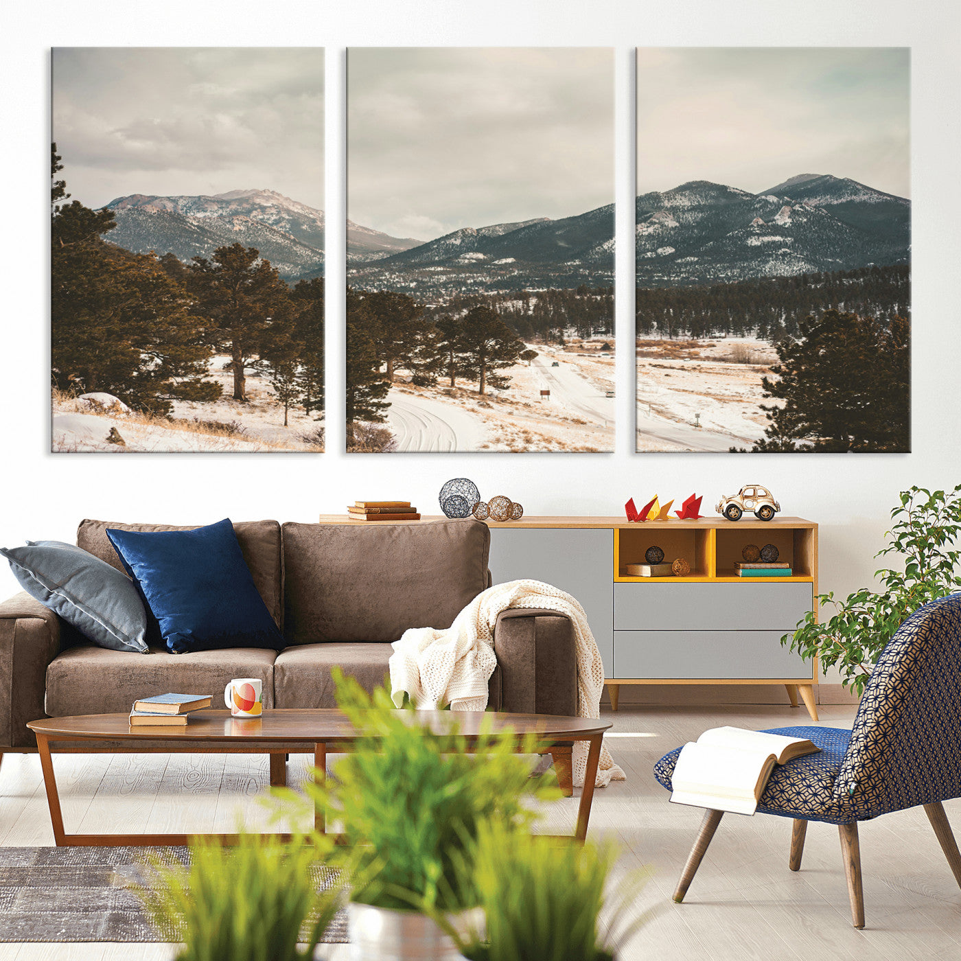 77311749-MGV-CV-36X24-Mountain Landscape Wall Art Canvas Print, Framed Snowy Peaks Art Picture Print, Alpine Aesthetic Perfect Rustic Winter Decor