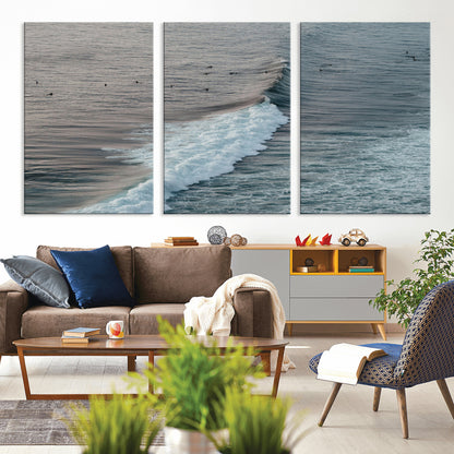 23077324-MGV-CV-36X24-Ocean Waves Wall Art Canvas Print, Framed Coastal Serenity Art Picture Print, Surf Aesthetic Perfect Modern Coastal Decor Artwork