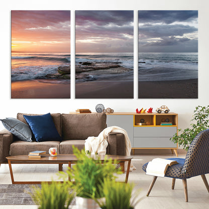 94208089-MGV-CV-36X24-Golden Hour Wall Art Canvas Print, Framed Tranquil Waves Art Picture Print, Beach Horizon Perfect Coastal Serenity Decor Artwork