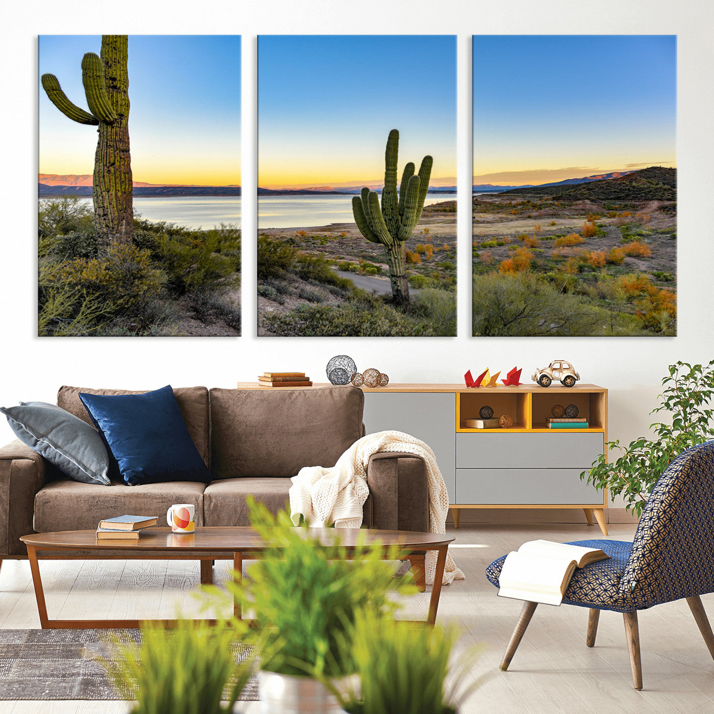 52844711-MGV-CV-36X24-Saguaro Cactus Wall Art Canvas Print, Framed Desert Sunset Art Picture Print, Southwestern Scene Perfect Southwestern Rustic Decor