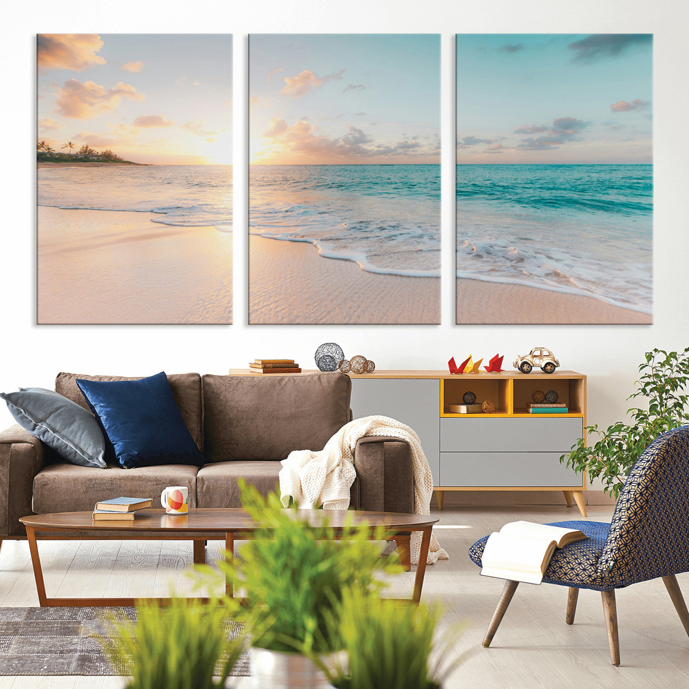 94538225-MGV-CV-36X24-Beach Sunset Wall Art Canvas Print, Framed Ocean Waves Art Picture Print, Summer Escape Perfect Coastal Serenity Decor Artwork