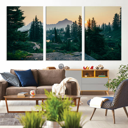 66397982-MGV-CV-36X24-Mountain Landscape Wall Art Canvas Print, Framed Forest Serenity Art Picture Print, Mountain Landscape Perfect Rustic Wilderness