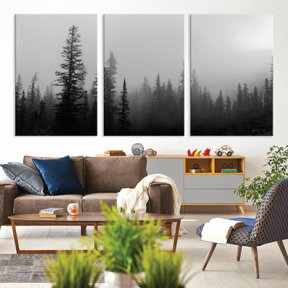 73138900-MGV-CV-36X24-Misty Pines Wall Art Canvas Print, Framed Woodland Photography Art Picture Print, Minimalist Decor Perfect Modern Rustic Decor