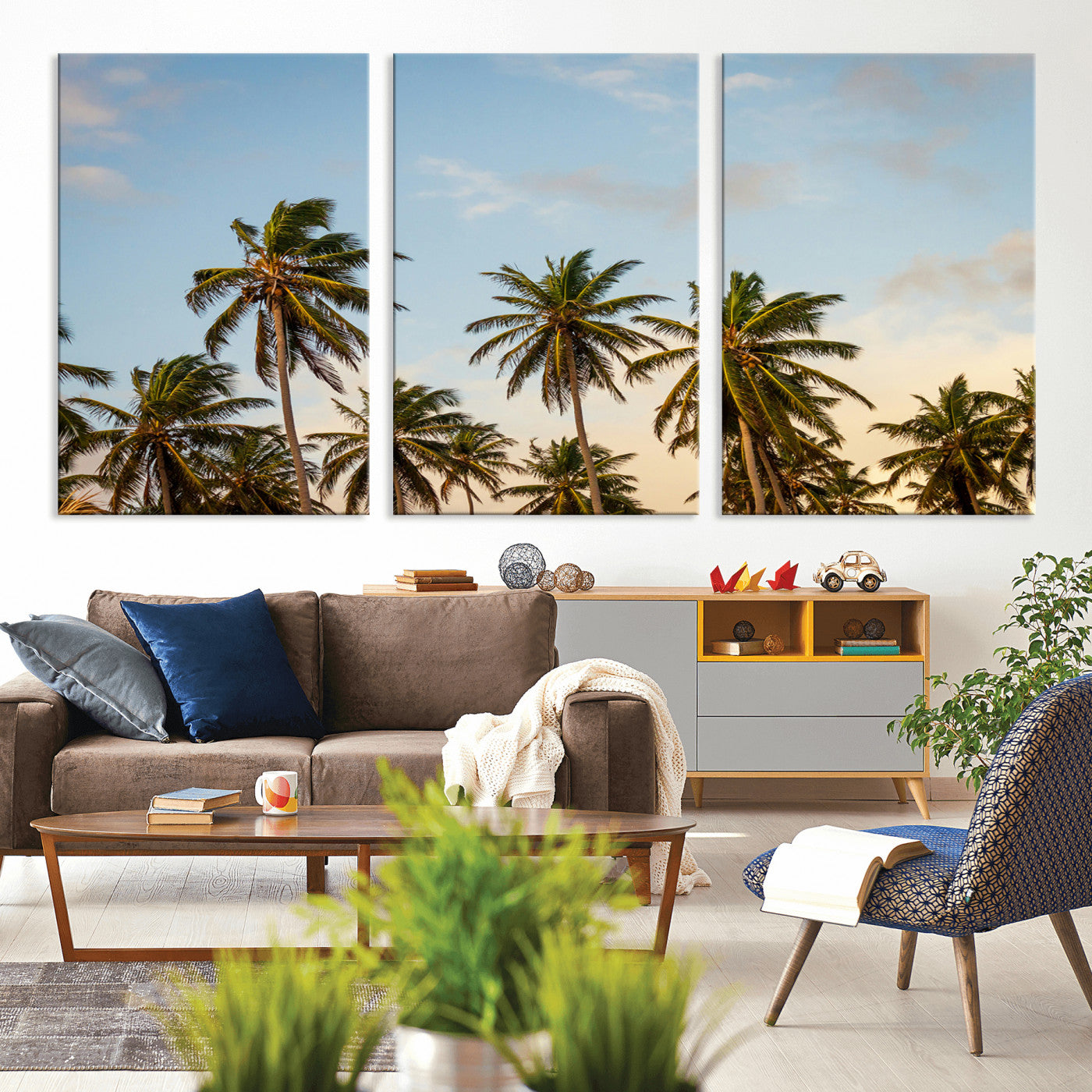 99033771-MGV-CV-36X24-Palm Trees Wall Art Canvas Print, Framed Tropical Vibes Art Picture Print, Coastal Sunset Perfect Coastal Boho Decor Artwork
