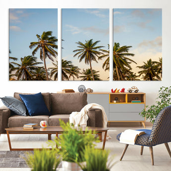99033771-MGV-CV-36X24-Palm Trees Wall Art Canvas Print, Framed Tropical Vibes Art Picture Print, Coastal Sunset Perfect Coastal Boho Decor Artwork