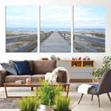 31602988-MGV-CV-36X24-Beach Boardwalk Wall Art Canvas Print, Framed Coastal Serenity Art Picture Print, Ocean View Perfect Coastal Minimalist Decor