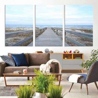 31602988-MGV-CV-36X24-Beach Boardwalk Wall Art Canvas Print, Framed Coastal Serenity Art Picture Print, Ocean View Perfect Coastal Minimalist Decor