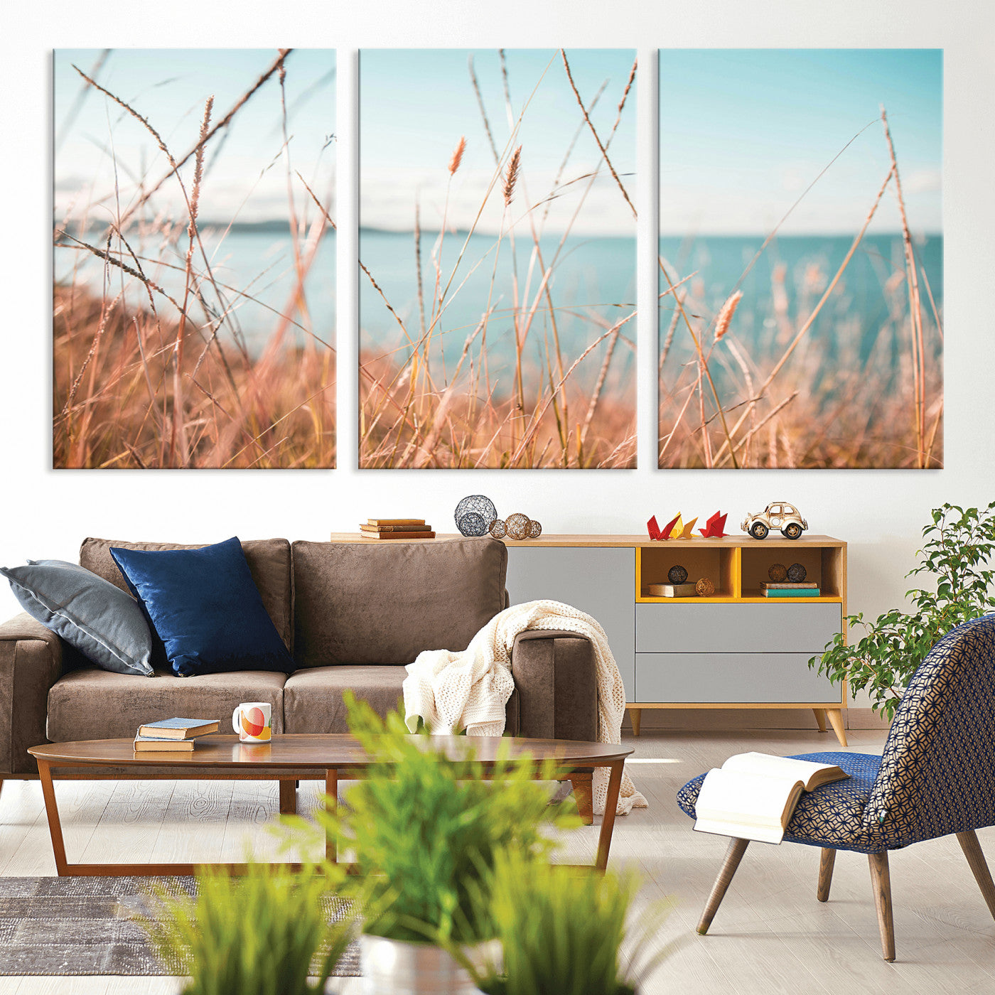 36108696-MGV-CV-36X24-Coastal Grass Wall Art – Serene Ocean View Canvas Print, Beach Nature Photography Decor for Living Room, Bedroom, Office or Modern