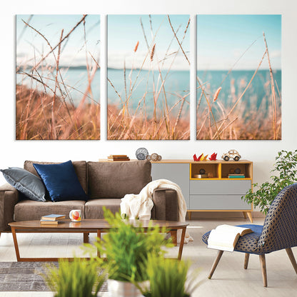 36108696-MGV-CV-36X24-Coastal Grass Wall Art – Serene Ocean View Canvas Print, Beach Nature Photography Decor for Living Room, Bedroom, Office or Modern
