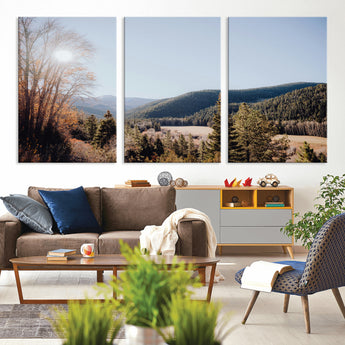 52941305-MGV-CV-36X24-Rustic Landscape Wall Art Canvas Print, Framed Serene Valley Art Picture Print, Pine Tree Horizon Perfect Rustic Cabin Decor